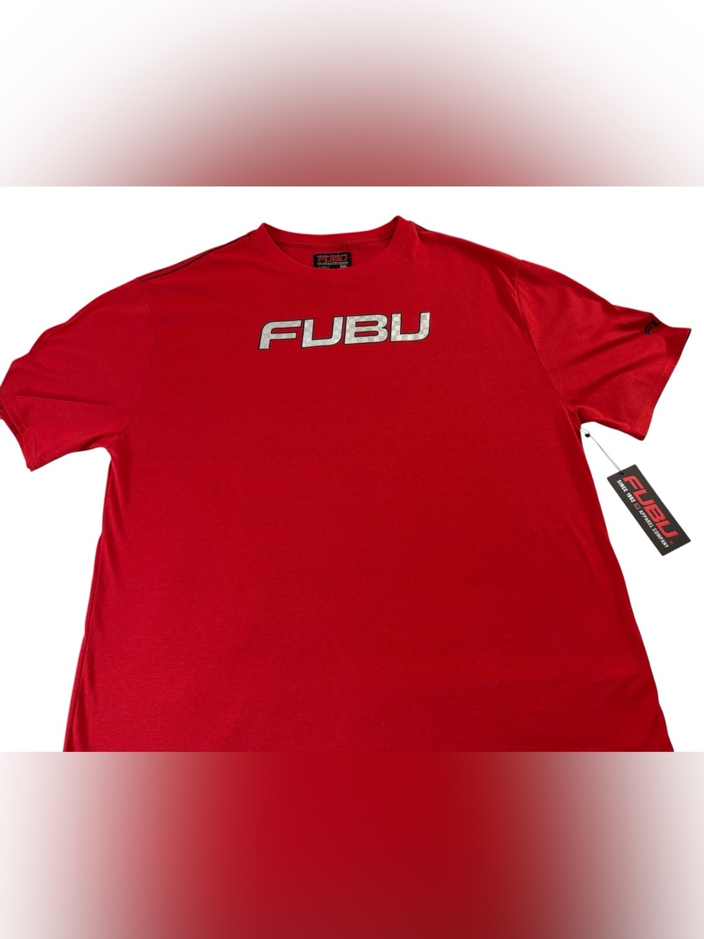 FUBU Men’s RARE Red Short Sleeve Reflective Logo Crew Neck Shirt NWT $88